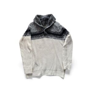 Nautica Men’s Navy Cream Wool Blend Long Sleeve Warm Sweater Large